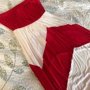 Red/White chevron strapless maxi dress